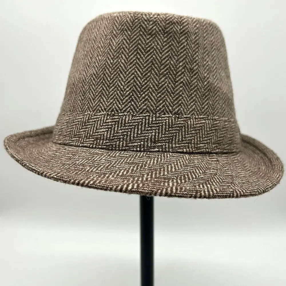 Isaac Shalom Vintage 90s Herringbone Fedora Hat Unisex One Size 23